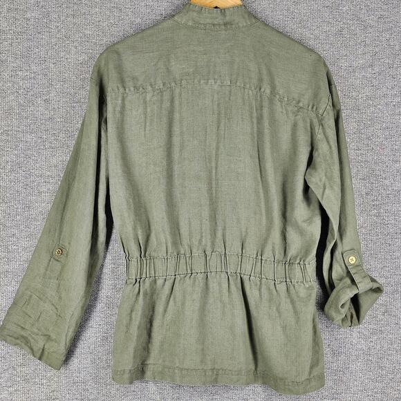 ELLEN TRACY WOMEN'S MILITARY GREEN 100% LINEN UTILITY JACKET SIZE SMALL - Picture 3 of 12